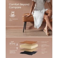 Vasagle Ottoman Bench with Steel Legs, Caramel Brown Cushioning