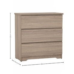 Bragg Dublin Chest of Drawers Storage Cabinet, 3 Drawers, Dark Oak Dimensions