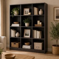 Bragg Eco Open File Cabinet Bookcase, 12 Shelves, Dark Walnut