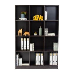 Bragg Eco Open File Cabinet Bookcase, 12 Shelves, Dark Walnut