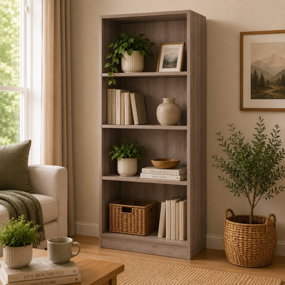 Bragg Eco Open File Cabinet Bookcase 4 Shelves Dark Oak