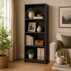 Bragg Eco Open File Cabinet Bookcase 4 Shelves Dark Walnut