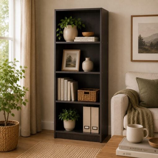 Bragg Eco Open File Cabinet Bookcase 4 Shelves Dark Walnut