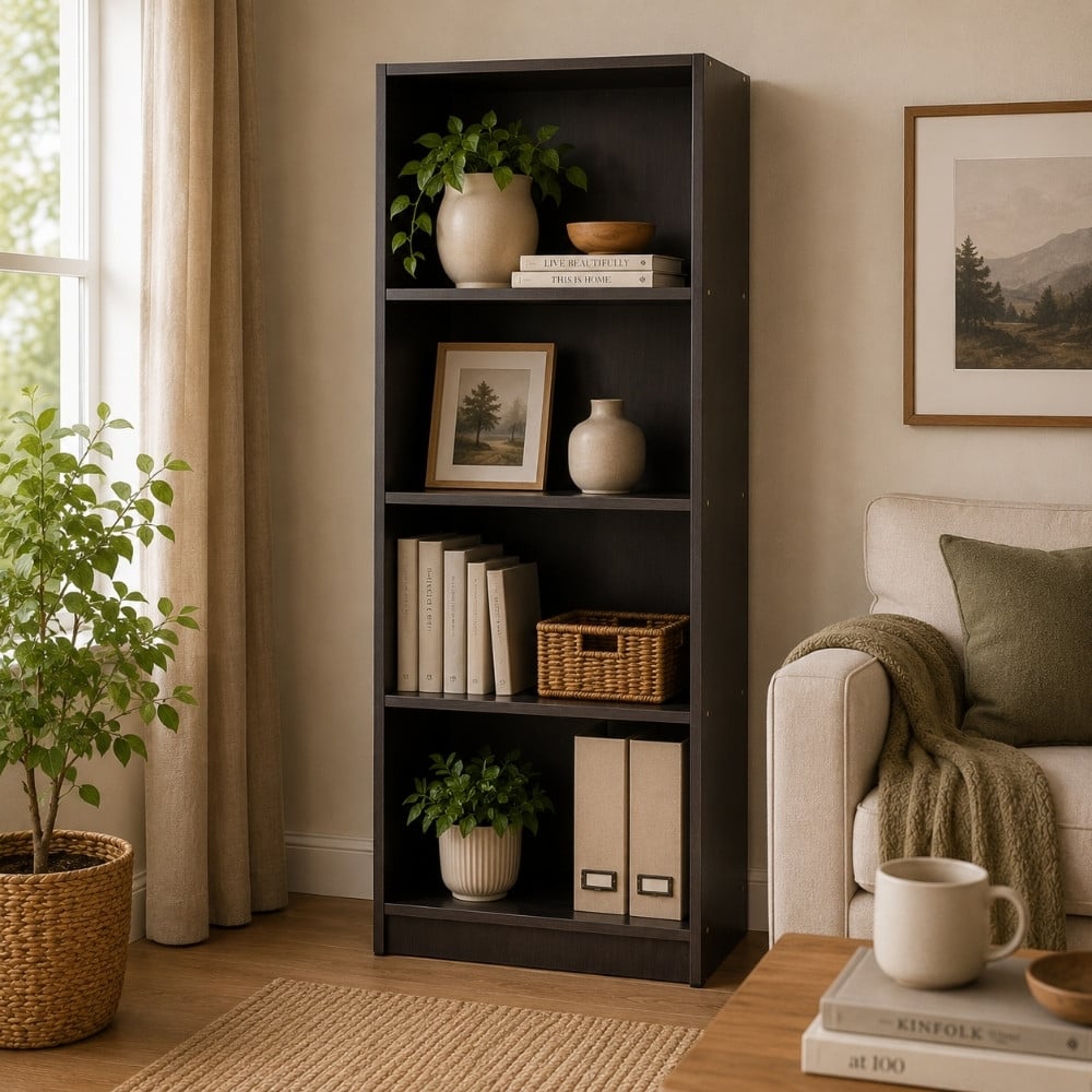 Bragg Eco Open File Cabinet Bookcase 4 Shelves Dark Walnut