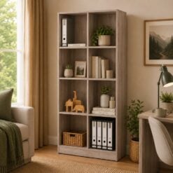 Bragg Eco Open File Cabinet Bookcase, 8 Shelves, Dark Oak