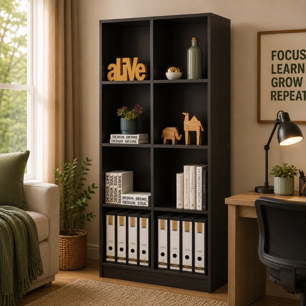 Bragg Eco Open File Cabinet Bookcase, 8 Shelves, Dark Walnut