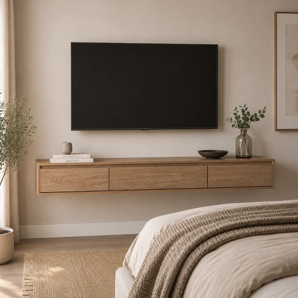 Bragg Hirado 1.8m Wall-Mounted Floating TV Stand, Natural Oak