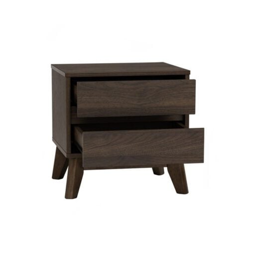 Bragg Hirado Bedside Side Table, Walnut Open Drawers