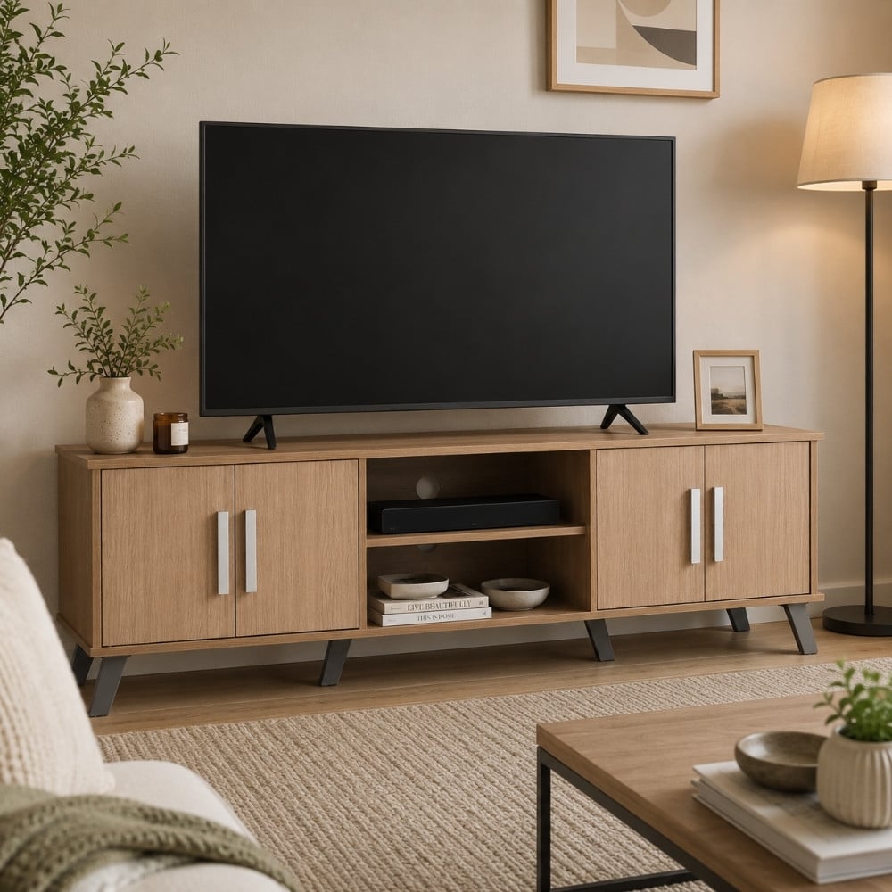 Bragg Naomi 1.6M TV Stand, Natural Oak