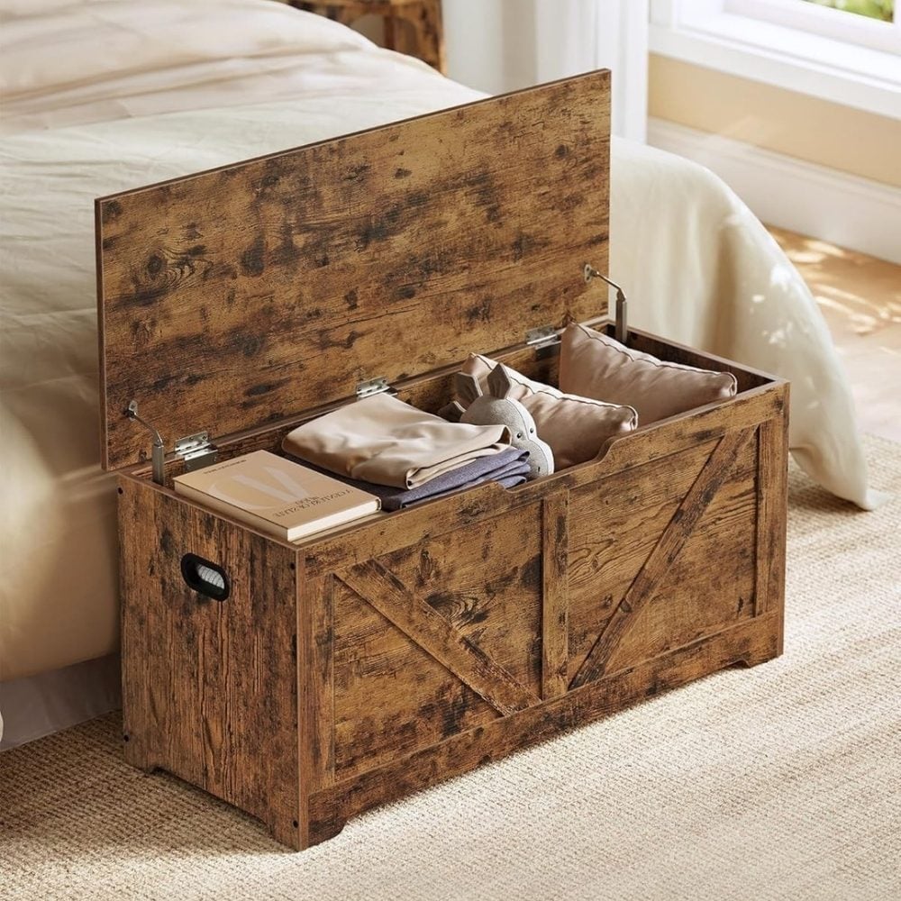 Bragg Newport Barn Style Storage Chest Bench, Rustic Brown