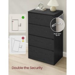 Bragg Verona Chest of Drawers Storage Cabinet, 4 Drawers, Black Anti-tip