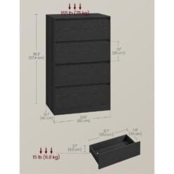 Bragg Verona Chest of Drawers Storage Cabinet, 4 Drawers, Black Dimensions