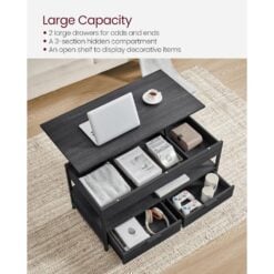 Bragg Victoria Lift Top Coffee Table with Storage Drawers, Black Capacity