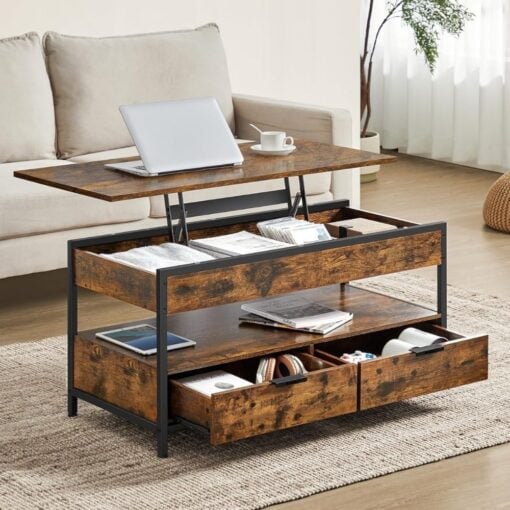 Bragg Victoria Lift Top Coffee Table with Storage Drawers, Rustic Brown