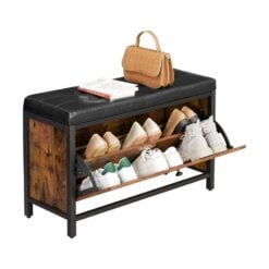 Bragg Whistler Shoe Rack Storage Bench, Rustic Brown and Black