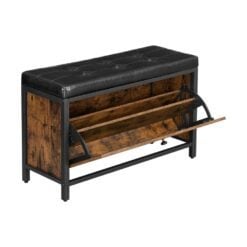 Bragg Whistler Shoe Rack Storage Bench, Rustic Brown and Black