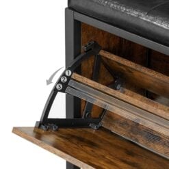 Bragg Whistler Shoe Rack Storage Bench, Rustic Brown and Black Open