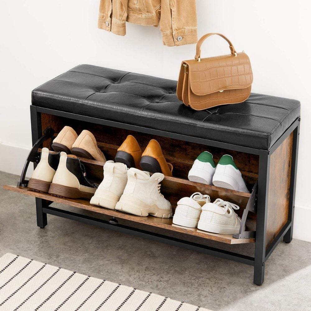 Bragg Whistler Shoe Rack Storage Bench, Rustic Brown and Black