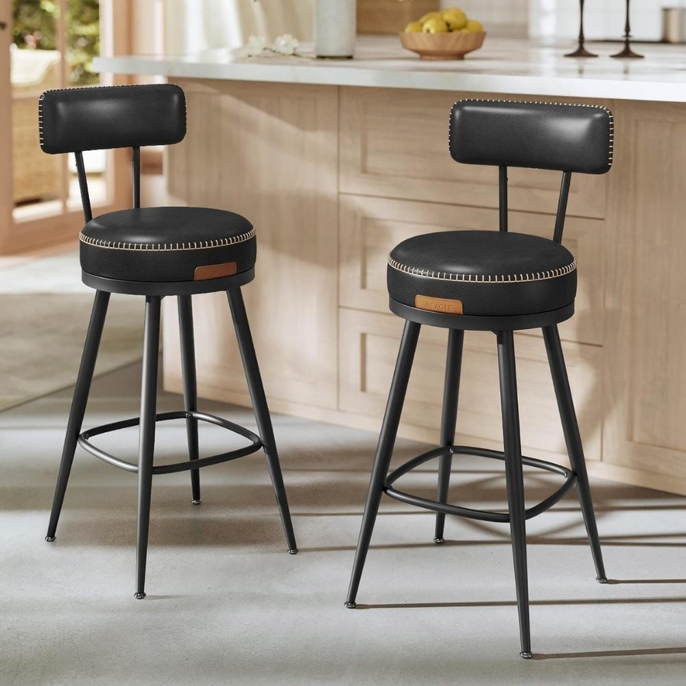 Vasagle Kitchen Counter Swivel Bar Stools with Backrest, Set of 2, Black