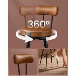Vasagle Kitchen Counter Swivel Bar Stools with Backrest, Set of 2, Brown 360