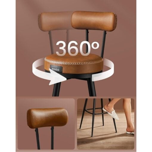 Vasagle Kitchen Counter Swivel Bar Stools with Backrest, Set of 2, Brown 360