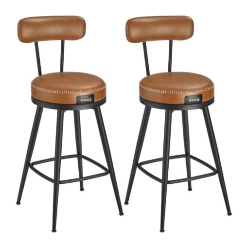 Vasagle Kitchen Counter Swivel Bar Stools with Backrest, Set of 2, Brown