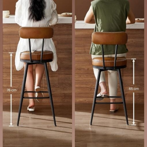 Vasagle Kitchen Counter Swivel Bar Stools with Backrest, Set of 2, Brown Heights