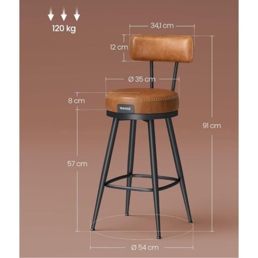 Vasagle Kitchen Counter Swivel Bar Stools with Backrest, Set of 2, Brown
