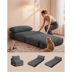 Bragg Madison Convertible Folding Sofa Chair Bed Grey Folded Out