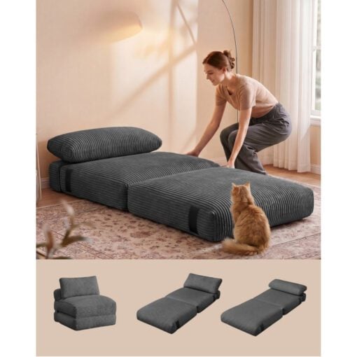 Bragg Madison Convertible Folding Sofa Chair Bed Grey Folded Out