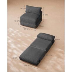 Bragg Madison Convertible Folding Sofa Chair Bed Grey Dimensions