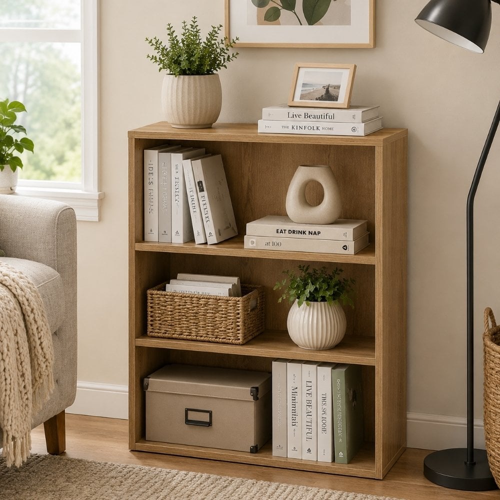Bragg Shelby 3-Shelf Open Storage Bookcase, 81cm, Camel Brown