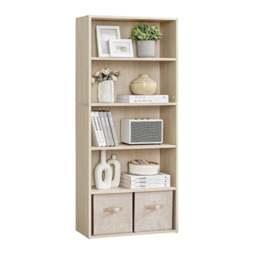 Bragg Shelby 5-Shelf Open Storage Bookcase, 130cm, Beige