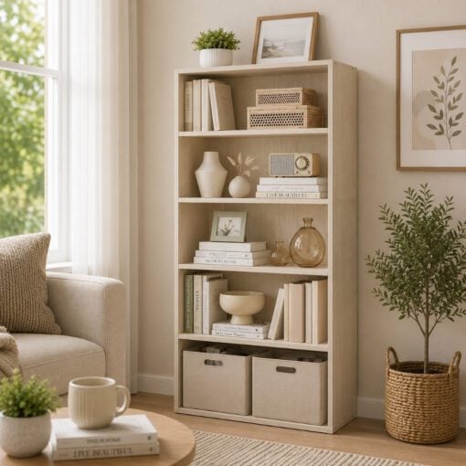 Bragg Shelby 5-Shelf Open Storage Bookcase, 130cm, Beige