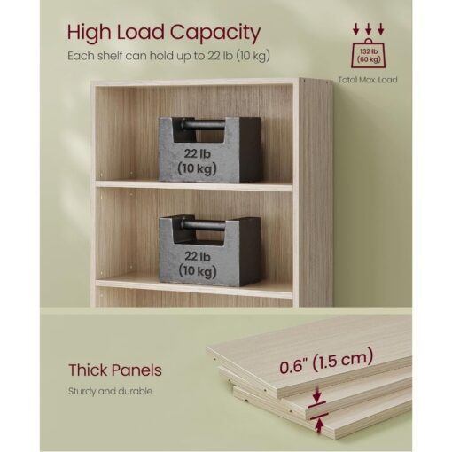 Bragg Shelby 5-Shelf Open Storage Bookcase, 130cm, Beige Capacity