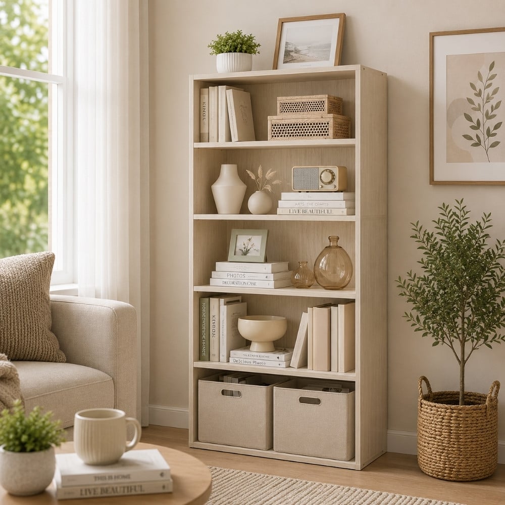 Bragg Shelby 5-Shelf Open Storage Bookcase, 130cm, Beige