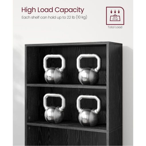 Bragg Shelby 5-Shelf Open Storage Bookcase, 130cm, Black Capacity