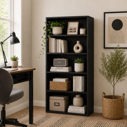 Bragg Shelby 5-Shelf Open Storage Bookcase, 130cm, Black