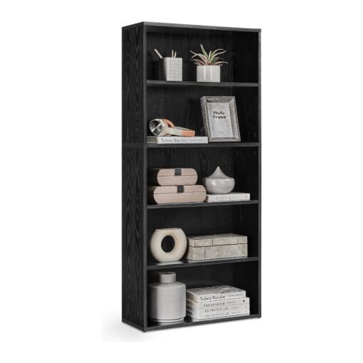 Bragg Shelby 5-Shelf Open Storage Bookcase, 130cm, Black