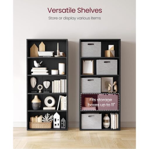 Bragg Shelby 5-Shelf Open Storage Bookcase, 130cm, Black Shelves