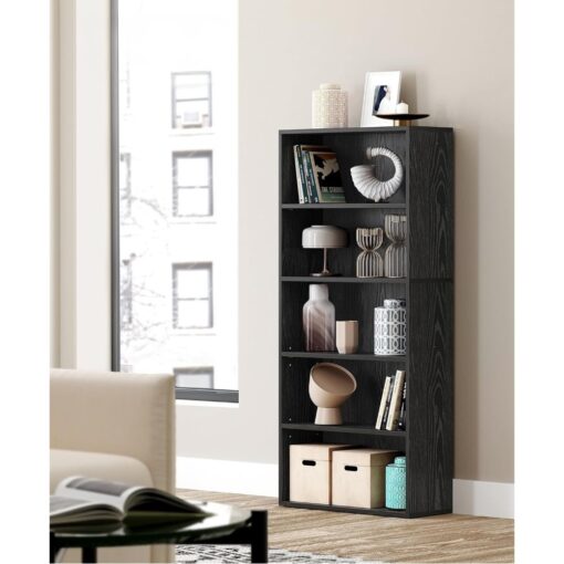 Bragg Shelby 5-Shelf Open Storage Bookcase, 130cm, Black
