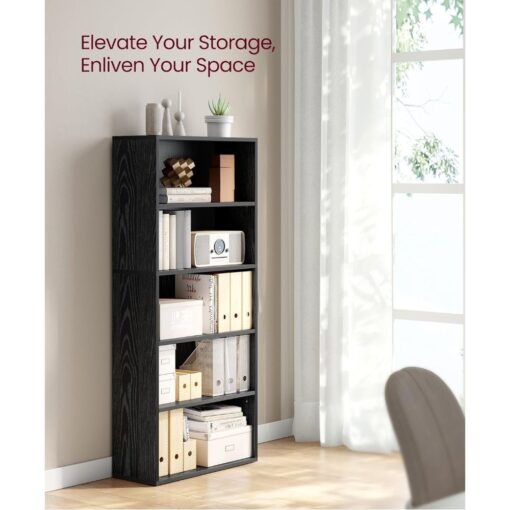 Bragg Shelby 5-Shelf Open Storage Bookcase, 130cm, Black