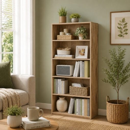 Bragg Shelby 5-Shelf Open Storage Bookcase, 130cm, Camel Brown