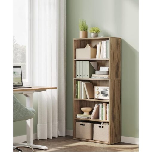 Bragg Shelby 5-Shelf Open Storage Bookcase, 130cm, Camel Brown