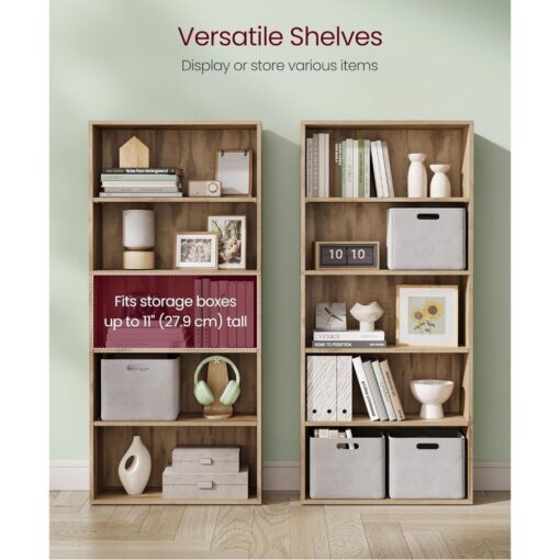 Bragg Shelby 5-Shelf Open Storage Bookcase, 130cm, Camel Brown Shelves