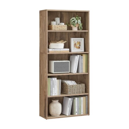 Bragg Shelby 5-Shelf Open Storage Bookcase, 130cm, Camel Brown