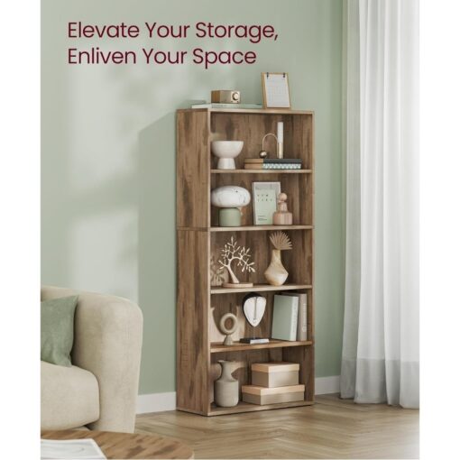 Bragg Shelby 5-Shelf Open Storage Bookcase, 130cm, Camel Brown