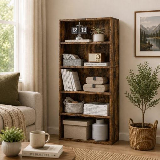 Bragg Shelby 5-Shelf Open Storage Bookcase, 130cm, Rustic Brown