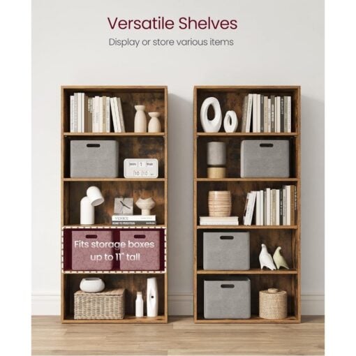 Bragg Shelby 5-Shelf Open Storage Bookcase, 130cm, Rustic Brown Shelves