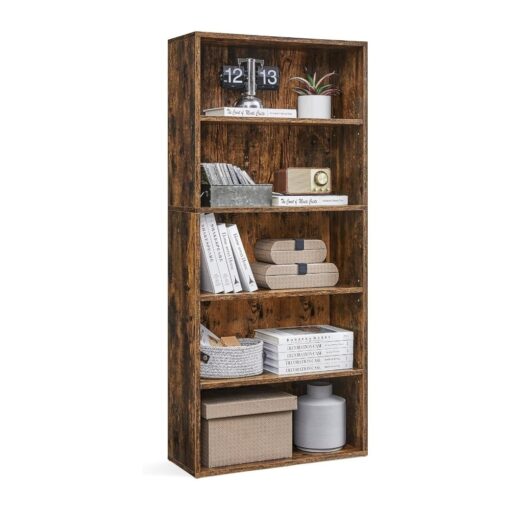 Bragg Shelby 5-Shelf Open Storage Bookcase, 130cm, Rustic Brown